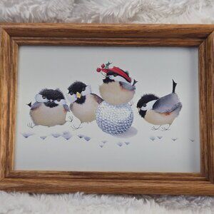 V. Pfeiffer Winter Whimsy: Chickadee Holiday Gathering – Framed Art Print